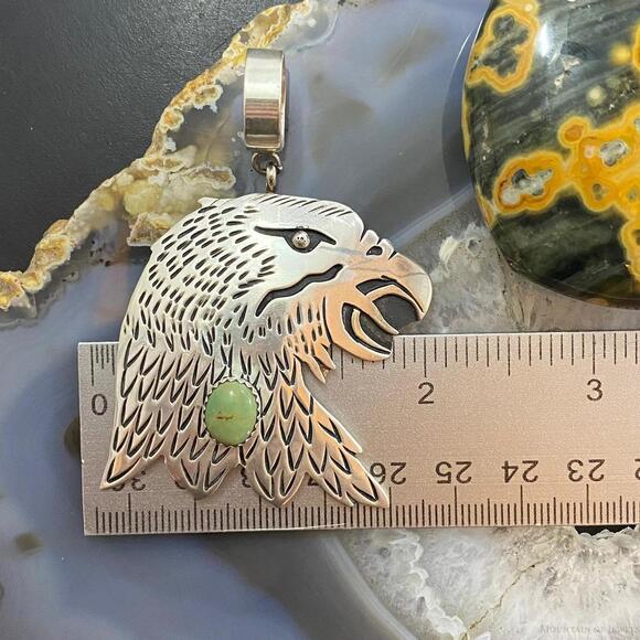 Tommy & Rosita Singer Sterling Silver Green Turquoise Overlay Eagle Pendant - Picture 9 of 10